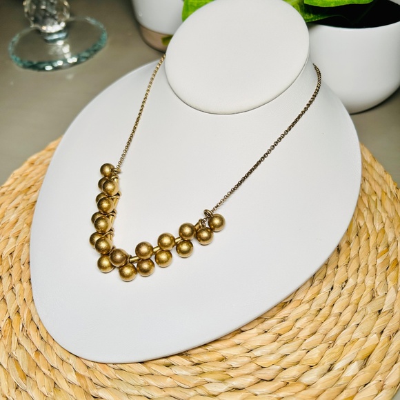 J. CREW Bar Bell Ball Antique Brass Gold Color Cluster Necklace. - Picture 4 of 8